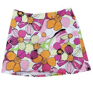 In Moda Woman's White Pink Bright Floral Boho Hippie A-Line Knee Skirt Plus 22‎